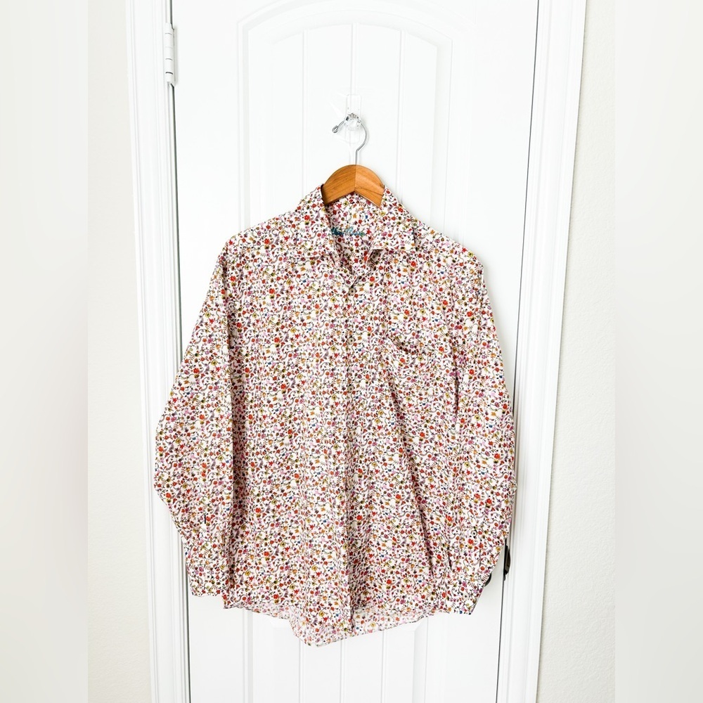 Alan Flusser Colorful Floral Print Button Down Long Sleeve Men’s Shirt Medium